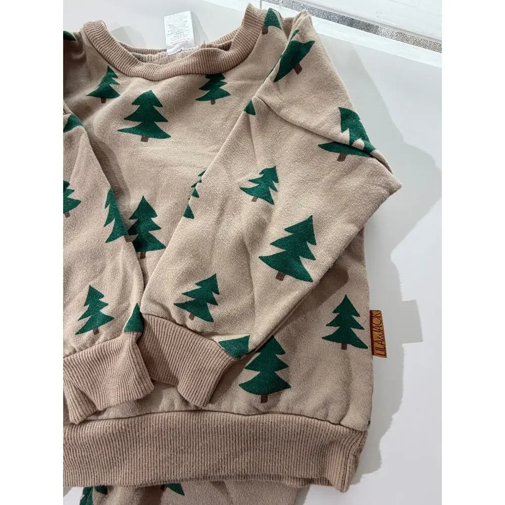 Lila & Jack Toddler 2T Christmas Tree Sweatshirt Jogger Set Beige Green